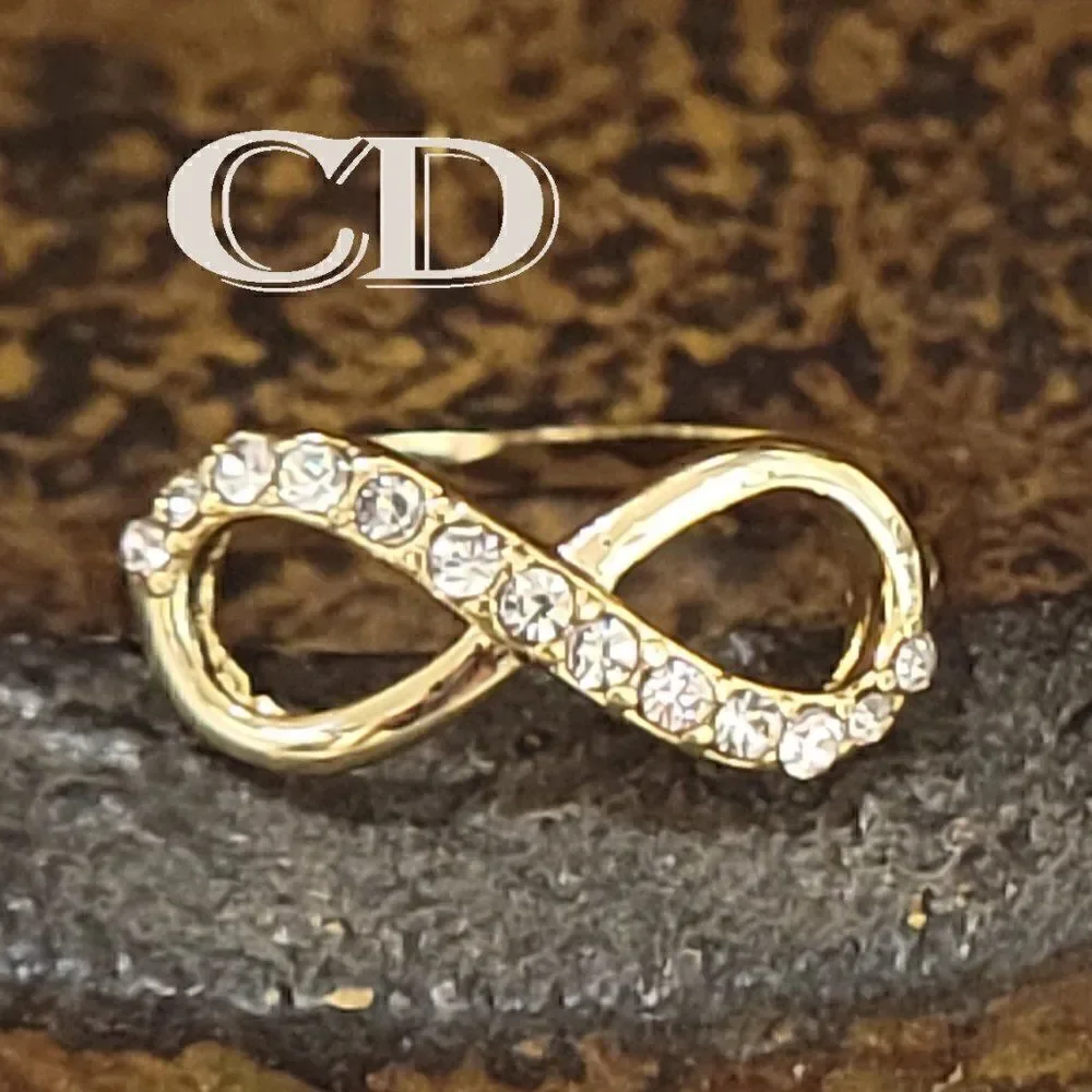 Women's Dainty Gold Infinity Wedding Ring - Paved Gem Infinity Engagement Ring